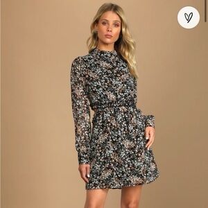 Lulus Floral Black Dress with cut outs. Size Small. NWOT!